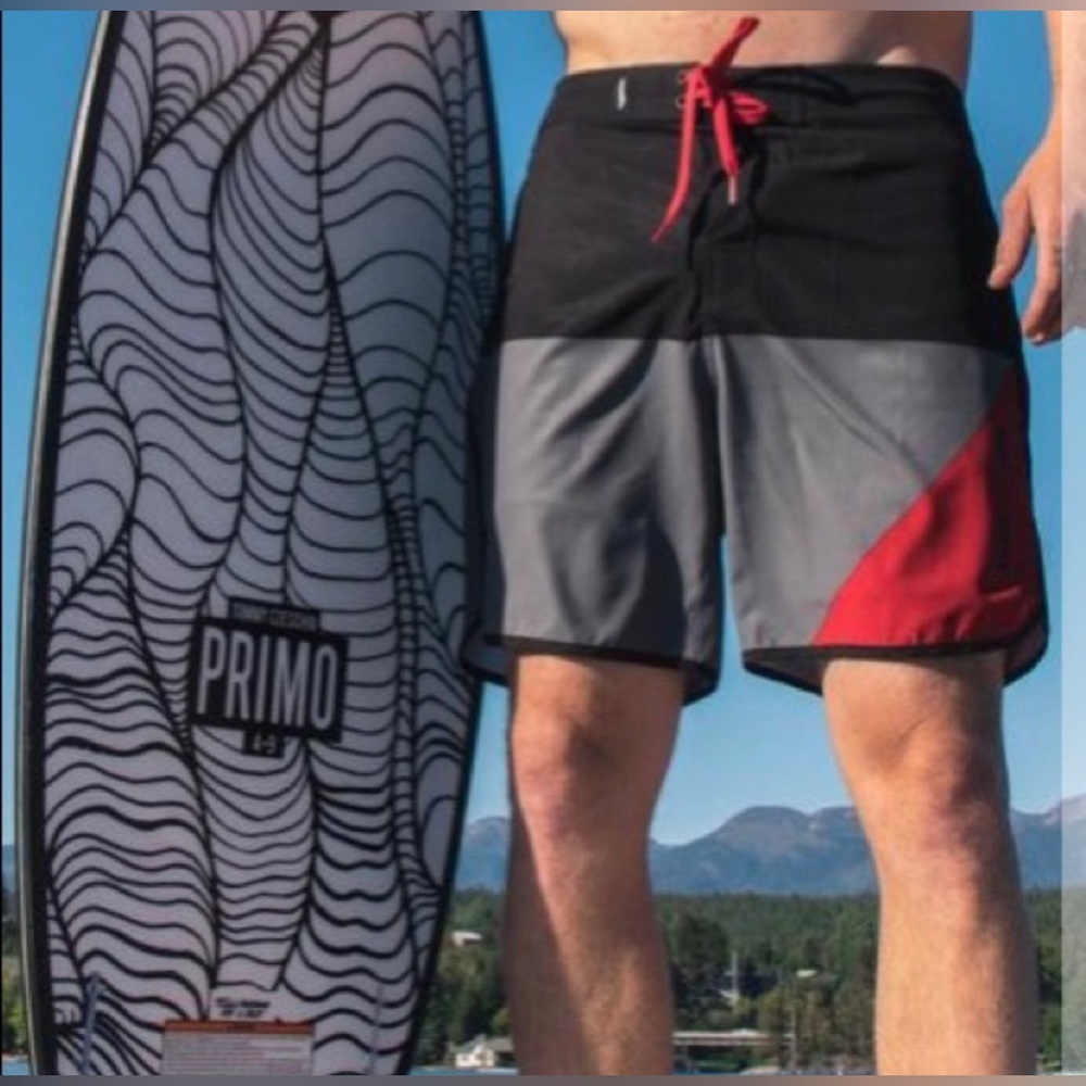 Flag Nor Fail Board Shorts. Size 34 Waist. Red/Gray/Black. EUC